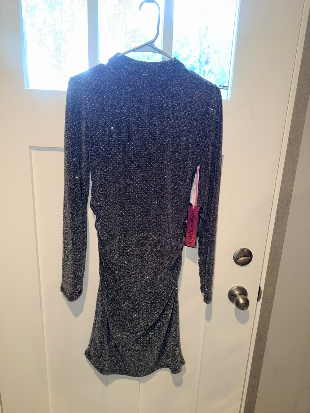 Sparkle Bodycon Long-Sleeve Dress - Black Sz L New